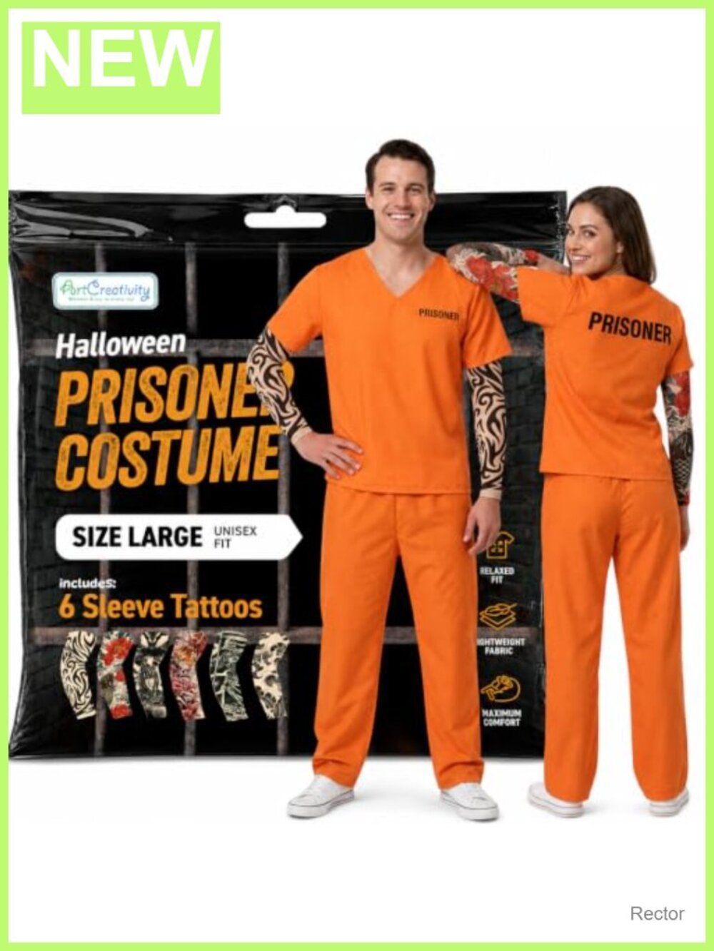 Orange Prisoner Costume Set with Tattoo Sleeves
